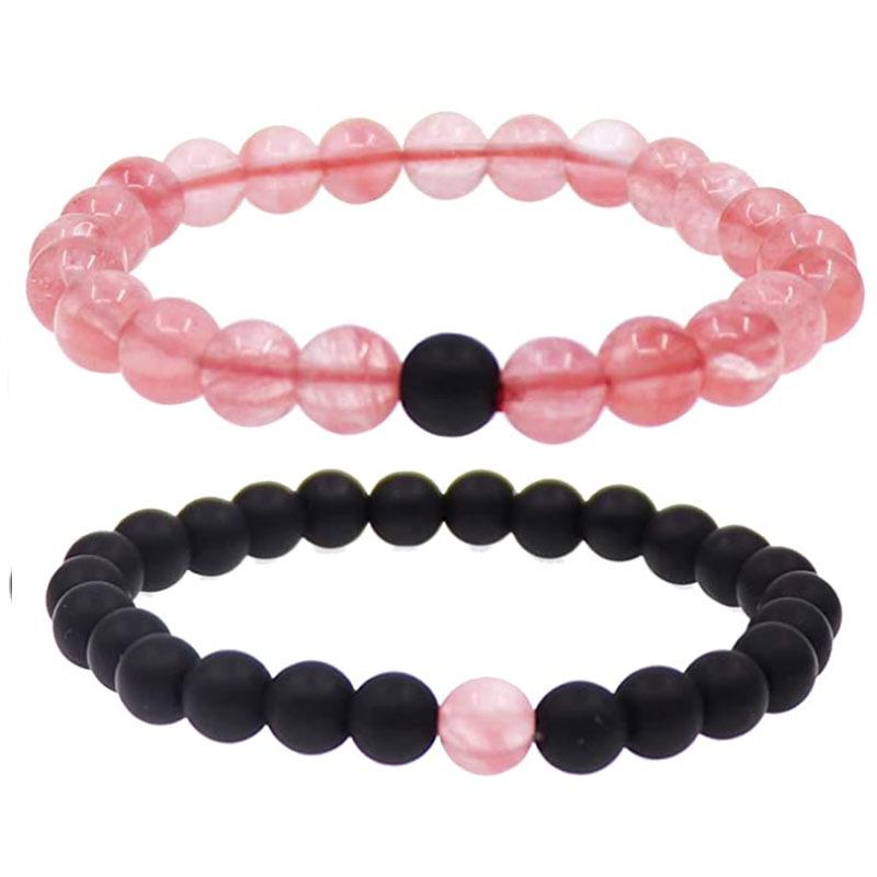 Bracelets de Couple Oeil de Tigre Mat & Pierre d'Agate - Perles de 8mm, Style Étudiant