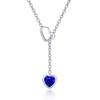 Europäischer & Amerikanischer Stil 7MM Schlüsselbein Kette Herzform Blauer Saphir Edelstahl Anhänger Halskette