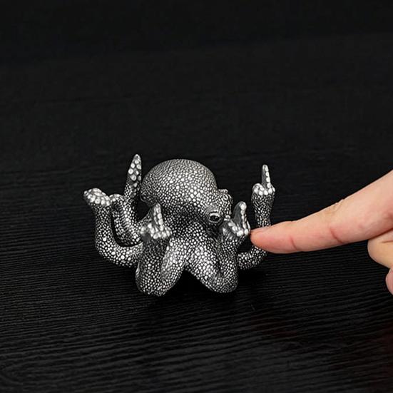 Luminous Gesture Octopus Statue, Resin Octopus Figurine, Middle Finger Octopus Statue, Sea Animal Octopus Decoration for Home Office Desktop