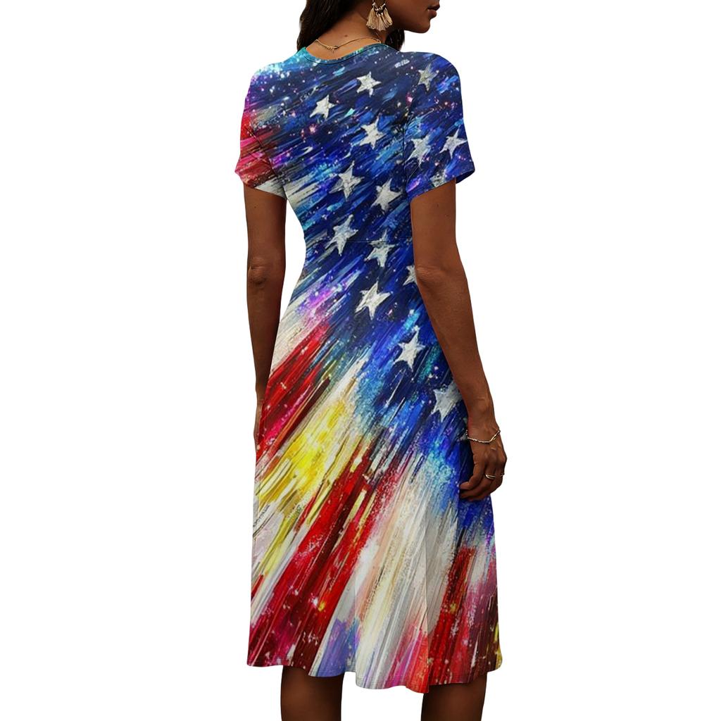 Women's Independence Day Print Casual Fashion Short Sleeve V-Neck Dress