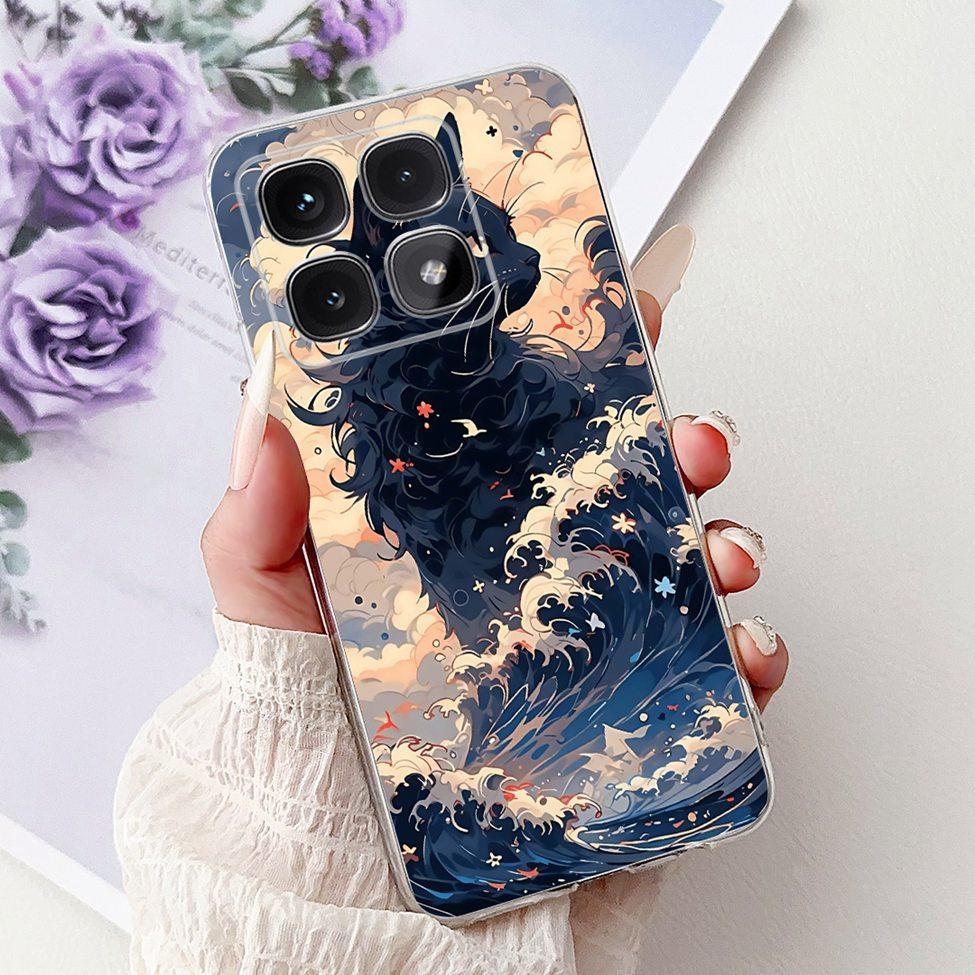 Clear For Xiaomi 14T Case Cover Luxury Cute Cat Fashion Flowers Funny Cool Painted Soft Phone Case 2406APNFAG