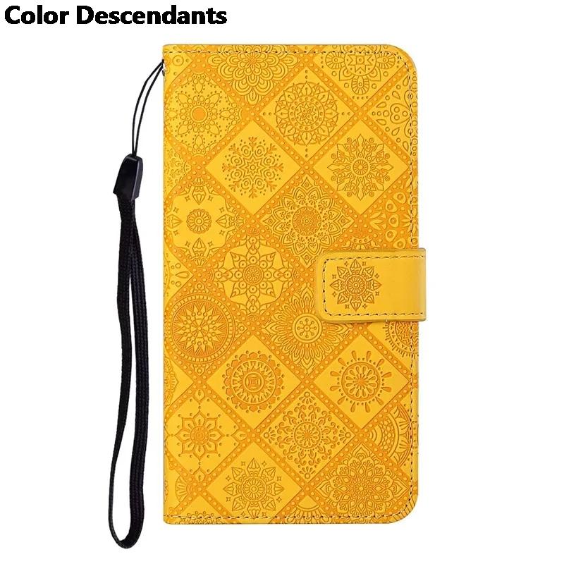 

Wallet Embossed Flip Leather Case for VIVO Y35 4G 2022 Y22S Y22 Y51 2020 Y21 Y21S Y33S Y02S Y16 4G Y33T Ethnic Style coque bags VIVO Y33T жовтий