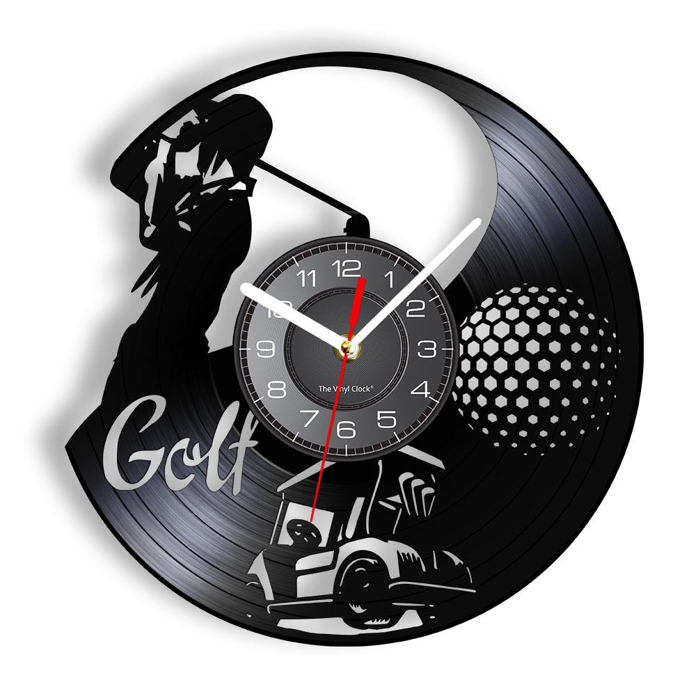 

Golf Player with Golf Cart Vinyl Record Wall Clock Sports Leisure Activities Art Hanging Watch Home Decor Golf Player Gift