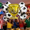 12Pcs Soccer Theme Foil Balloon Set, Golden Champion Trophy & 10Pcs 18-Inch Football Mylar Balloons, Aesthetic Sports Event Deco