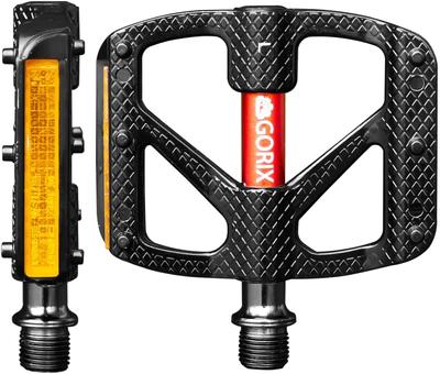 GORIX Aluminum Bicycle Wide Flat Pedals Red Pedal for Road Cross and Other Bicycles Ultra-Lightweight Pedals, Thin, (GX-FY610) [Reflector Included,