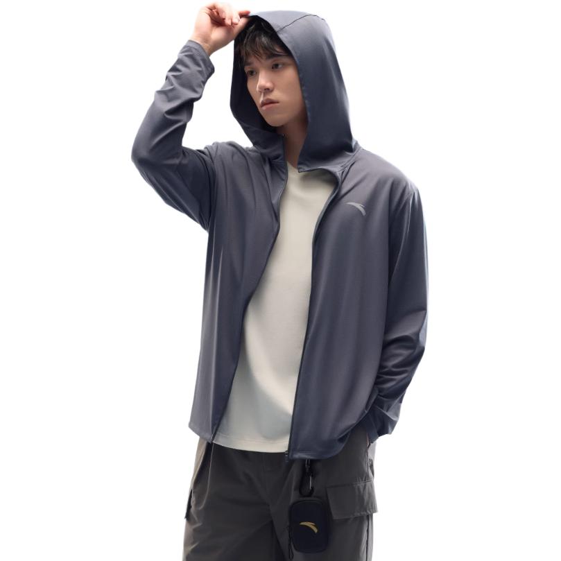 Anta Training Series Solid Color Zip-Up Hooded Versatile Casual Breathable Quick-Dry UV Protection Sun Protection Jacket Men jackets Gray 952527706-7