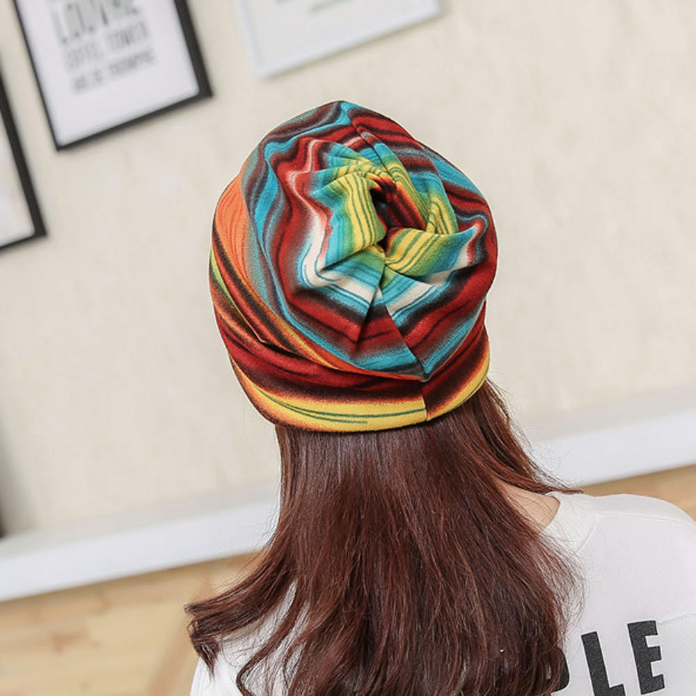 Women Stripe Hat Ruffle  Hat  Scarf  Collar Turban Head Wrap Cap