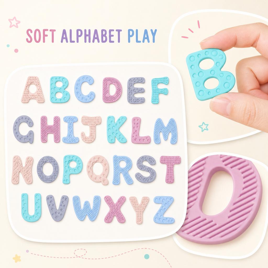 Silicone Sensory Magnetic Refrigerator Letters 26 Piece Alphabet Set for Children Educational Learning and Stress Relief Toy