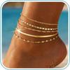 iF YOU Gold Ankle Bracelets for Women, 14k Gold Plated Waterproof Cuban Link Chain Anklets Set, Layered Anklet Bracelets for Women Beach Gift