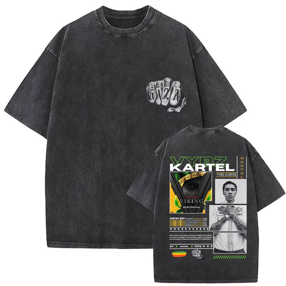 Vintage Gewassen Vybz Kartel Wereldtournee 2025 Merchandise T-shirt Heren Gotische Hip Hop Oversized T-shirts 100% Katoen T-shirt Streetwear