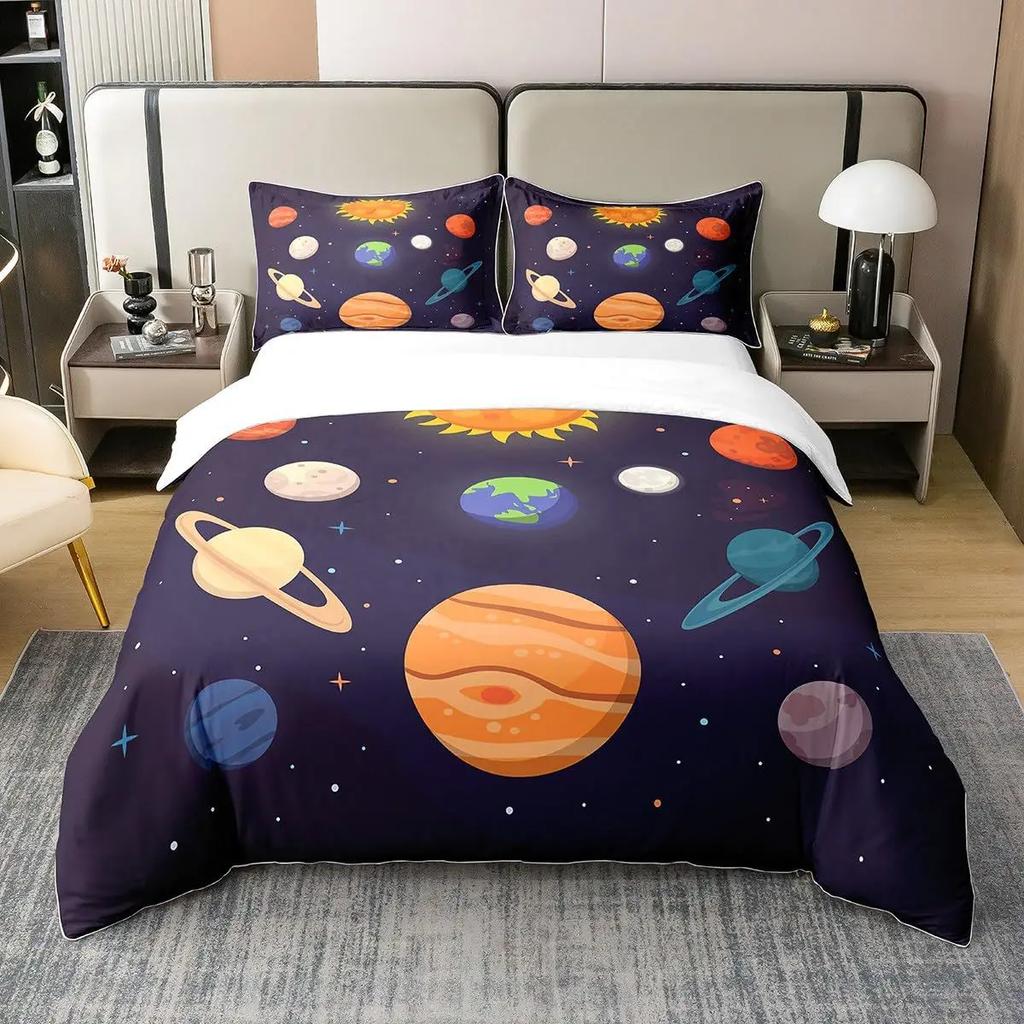 Solar System Duvet Covers Set For Kids Outer Space Galaxy Bedding Set Universe Planets Comforter Cover Astronomy Quilt Covers