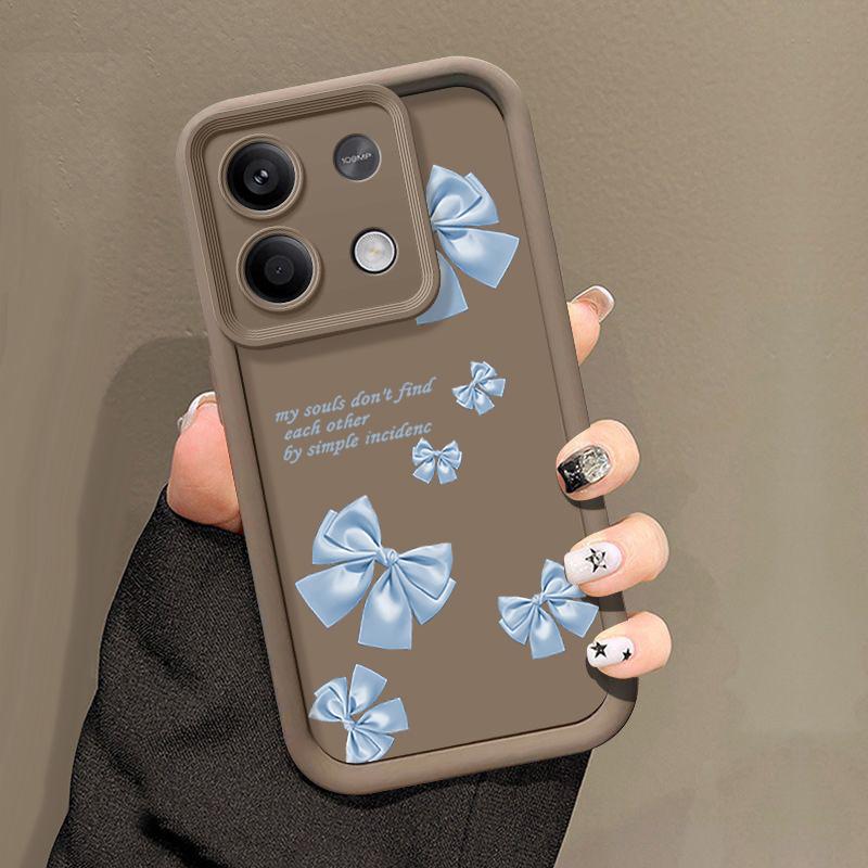 Bowknot Print Matte Soft TPU Phone Case For Xiaomi 14T Pro 13T Poco F6 X6 X5 Redmi 13C Note 14 13 Pro 12 Solid Color Lens Protection Shockproof Cover