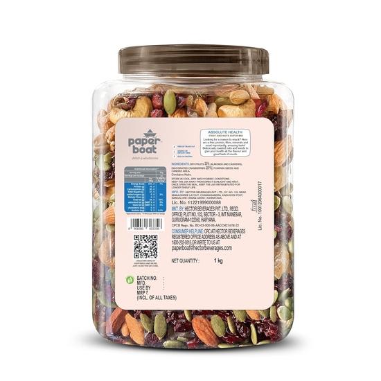 Paper Boat Absolute Health Dry Fruits Mix, Premium Trail Mix | Almonds | Cashews | Cranberry | Pumpkin Seeds | Candied Amla, Reusable Jar (1000g)