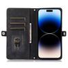 For iPhone 15 Pro Case Zipper Pocket 9 Card Slots PU Leather Phone Cover with Wrist Strap