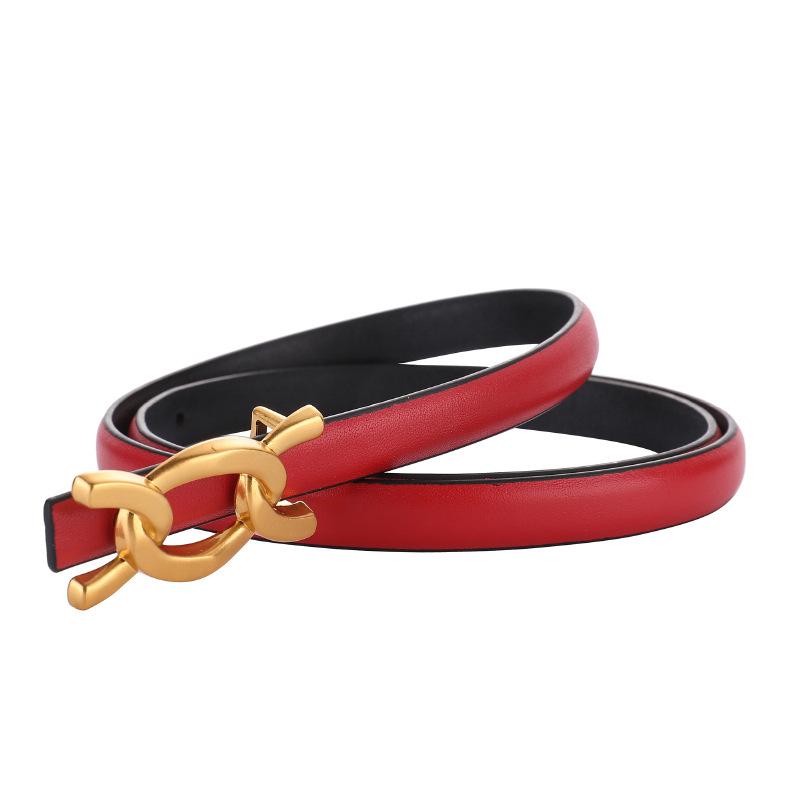 Meier Top grain leather women s skinny belt - smooth buckle, perfect for pants красный
