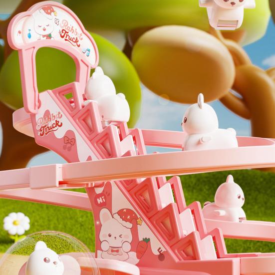 Animal Climbing Stairs Slide Toy Kids Educational Cartoon Duck Rabbit Staircase Climbing Roller Coaster Sliding Track Toy Toddlers Boys Girls Gift