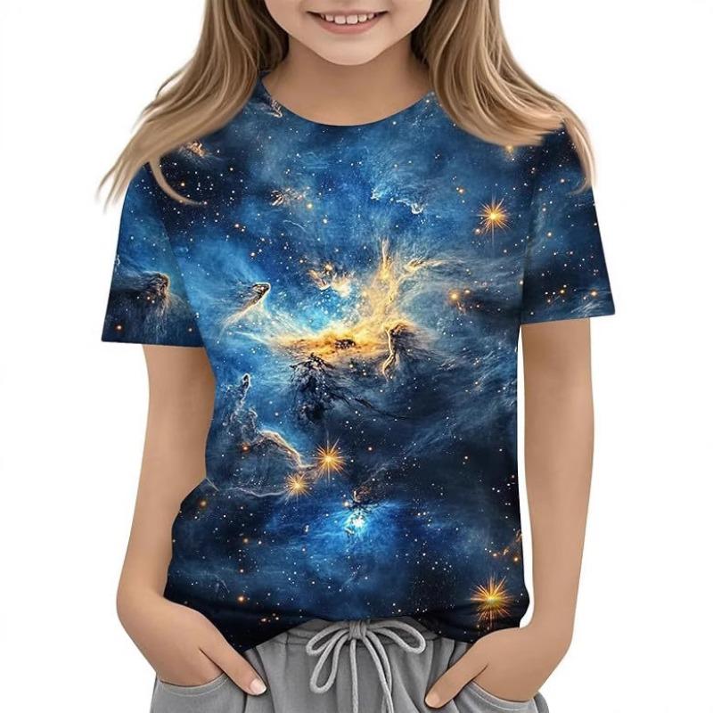 Kids T Shirts Fashionable Comfortable Starry Sky Pattern Children's Short Sleeved Round Neck T-shirt
