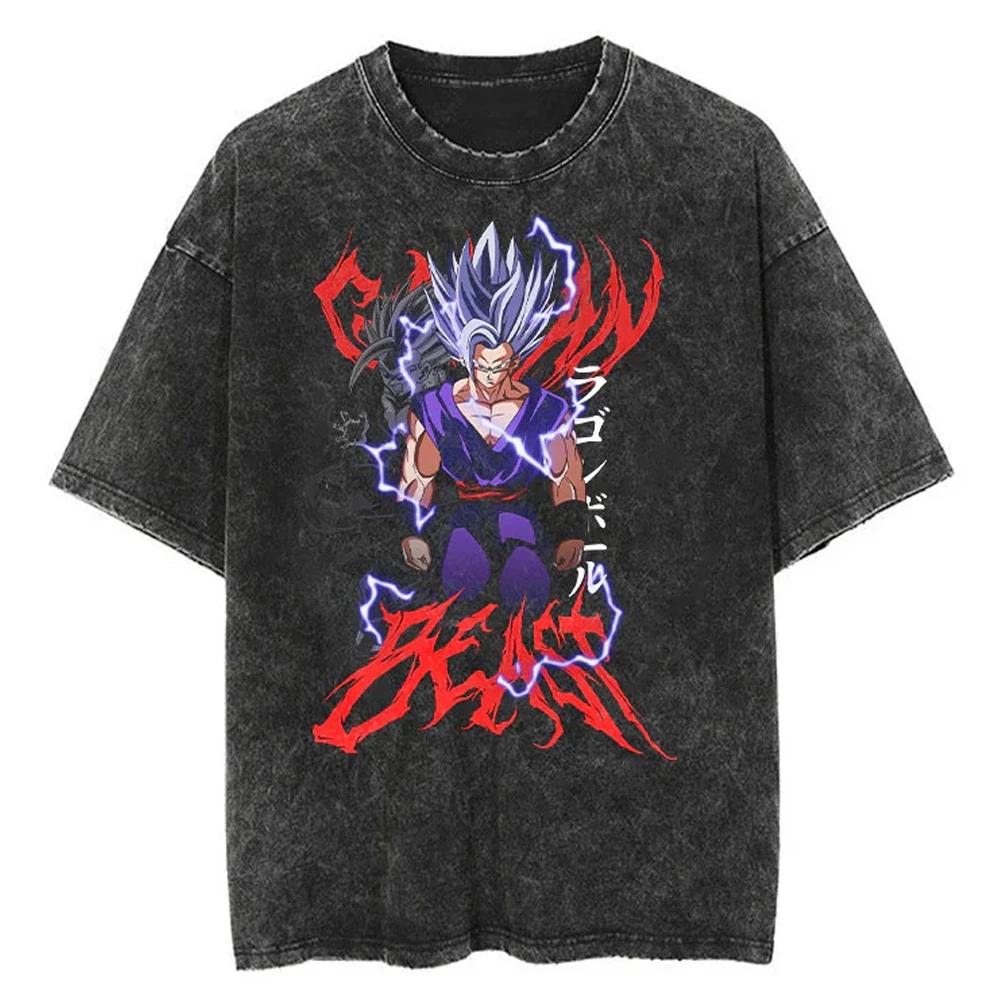 

New Dragon Ball High Quality TShirt Men and Women Cotton Vintage Washed Print Retro Streetwear Family Matching Top M