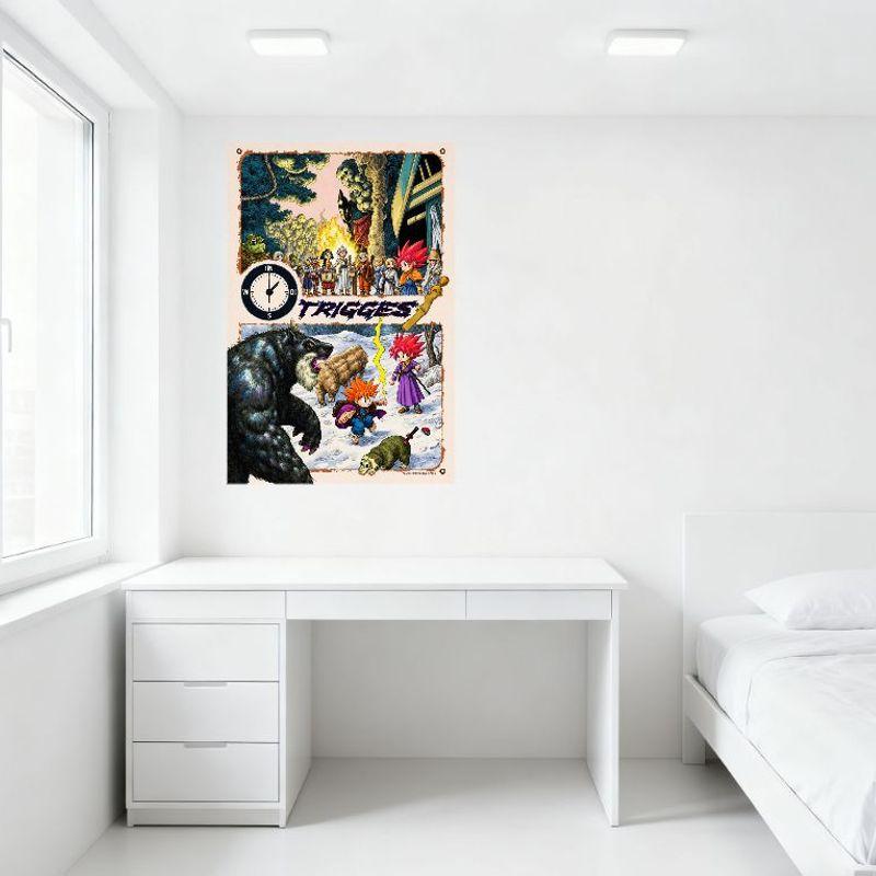 TRIGGES Vintage Forest Fire Metal Tin Sign, Medieval Characters, Clock & Snowy Landscape with Creatures for Home Bar Decor