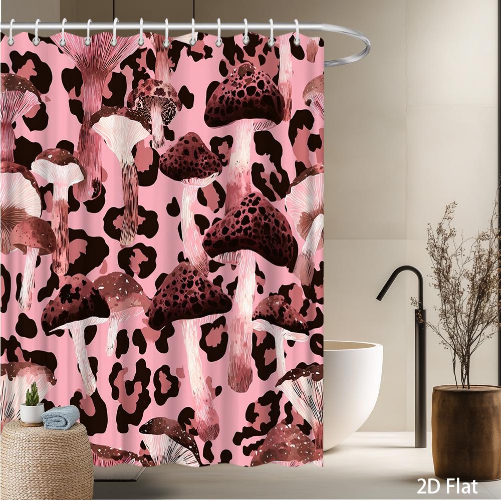 

Leopard Mushroom Shower Curtain – Pink & Brown Fungi with Spotted Pattern, Whimsical Nature Art, Polyester, Includes Hooks 90x180cm35x71in
