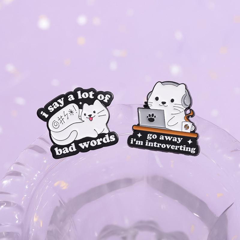 Adorable Cartoon Cat Series Metal Badge Cute Fun English Phrase Animal Brooch
