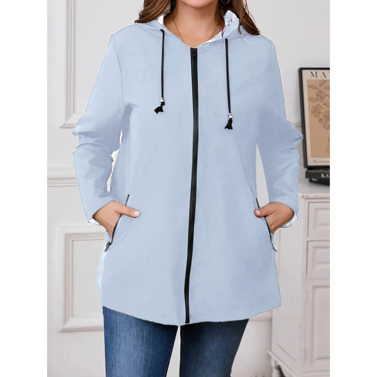 

2025 Women s Lightweight Windproof Jacket with Zipper Hood Outdoor Windbreaker Coat 5XL небо синє кольору