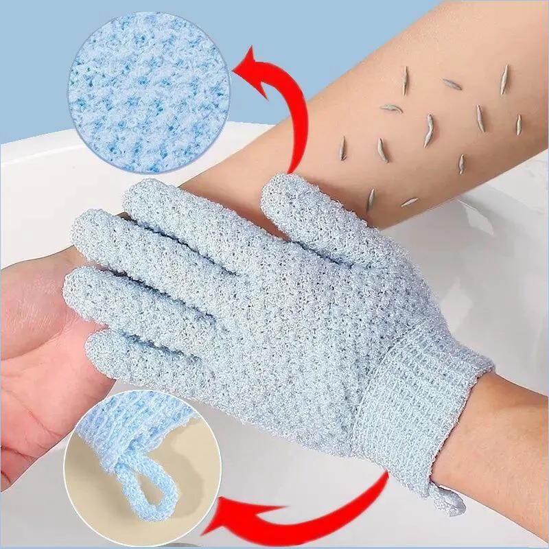Rubbing Gloves, Five-finger Double-sided Household Scrub Bath Gloves Powerful Mud Rubbing and Decontamination Exfoliating Gloves