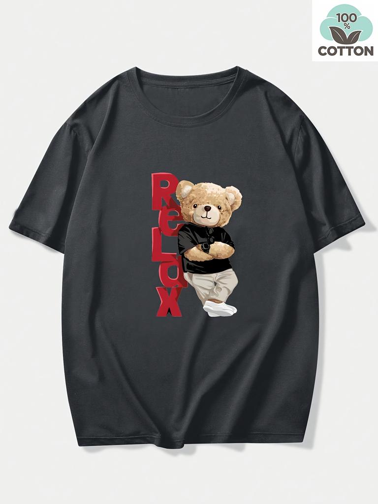 New Cool Bear Baby Print 100Cotton Men Woment Tshirt Summer Autumn Daily Outdoor Sports Party Casual Loose Street Shortsleeve