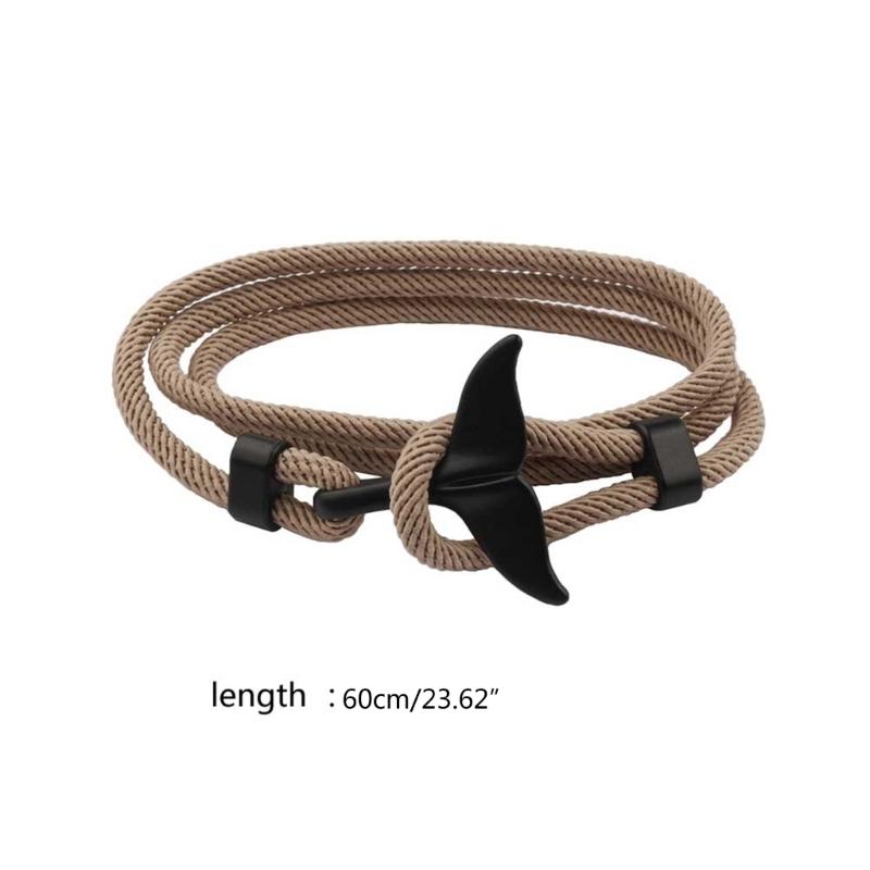 Unisex Zwart-Walvis Armband Verstelbare Nylon Touw Wikkelarmband voor Mannen Vrouwen Tieners Zwart Touw Polsband Armband Sieraden