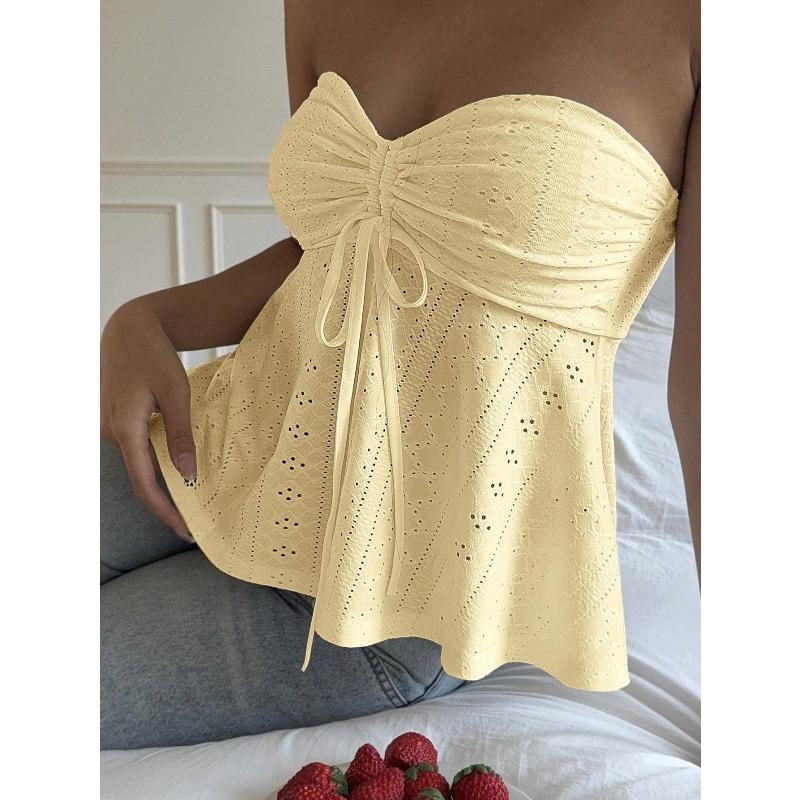 Women's Tank Tops 2026 Summer Slim Fit Sleeveless Backless Women's Strapless Tanks Vest Fashion Elegant Solid Color Drawstring Hot Girts Camis
