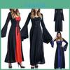 Enchanting Women Gothic Hooded Witch Wizard Dress With Flared Sleeves And Lace Up Design