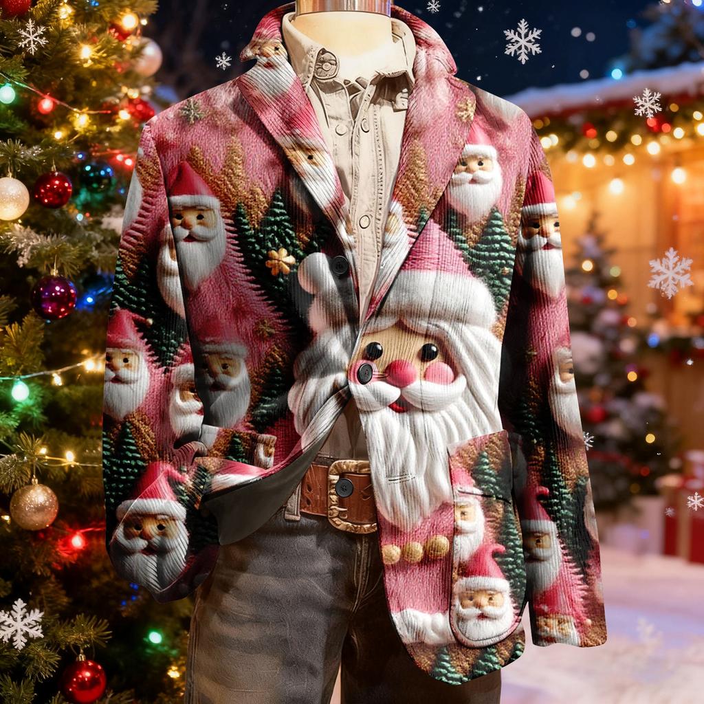 Herren Hässlicher Weihnachten Kord Warmtaschen Anzugjacke Strickjacke Herren Freizeitanzug