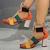 Ladies Shoes New Front Lace-up Luxury Women's Sandals Fashion Color Matching Dress Elegant Women Summer Plus Size Heeled Sandals
