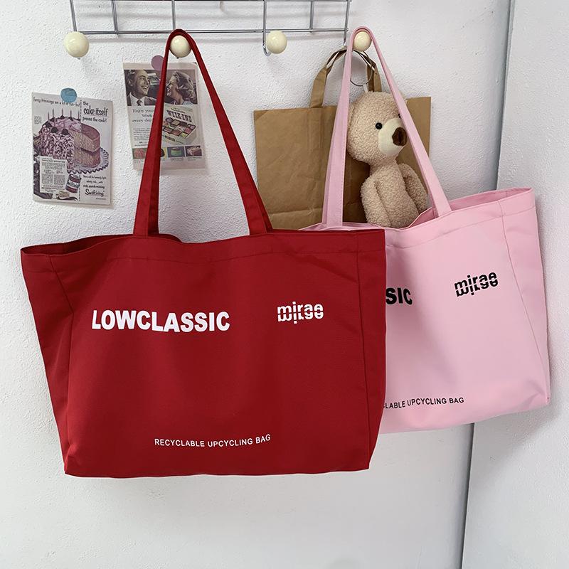 2025 New Solid Color Letter Print Large Capacity Shoulder Bag Tote Bag