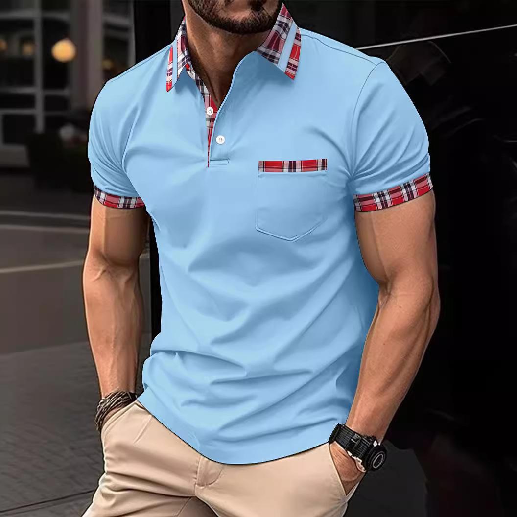 

Летняя мужская спортивная рубашка-поло с карманом на пуговицах и воротником-хенли XXXL синий