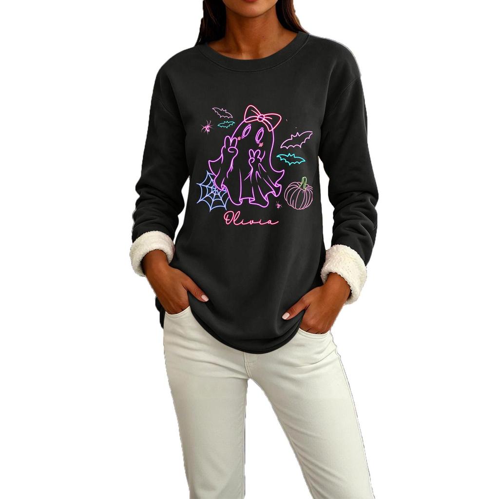 Women's Long Sleeve Pullover Round Neck Halloween Print Winter Casual Top