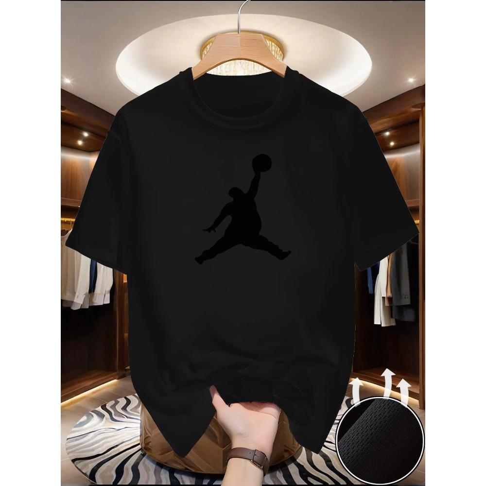 

Spring Summer Casual Men s T-Shirt Basketball Print Soft Loose Round Neck Versatile Comfortable Short Sleeve Cotton T-Shirt M чорний
