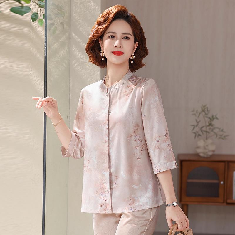 

Chinese-Style Imitation Silk Summer Top for Middle-Aged and Elderly Women 4XL (recommended 135-150 jin) розовый