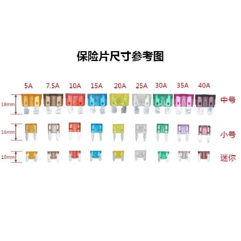 10Pcs/Lot Inser Auto Car Fuse 1A 2A 3A 5A 7.5A 10A 15A 20A 25A 30A 35A 40A ZINC Pins Mini Small Medium Big Size Fuse Holders1