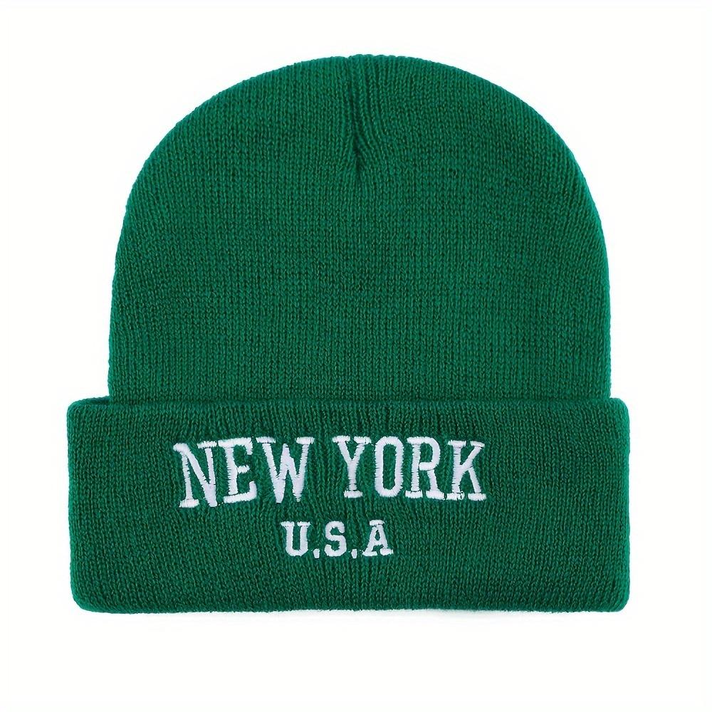 Unisex New York Embroidered Beanie - Acrylic Knit Hat For Fall/Winter, Lightweight Stretch Cap For Urban Style, Machine Washable