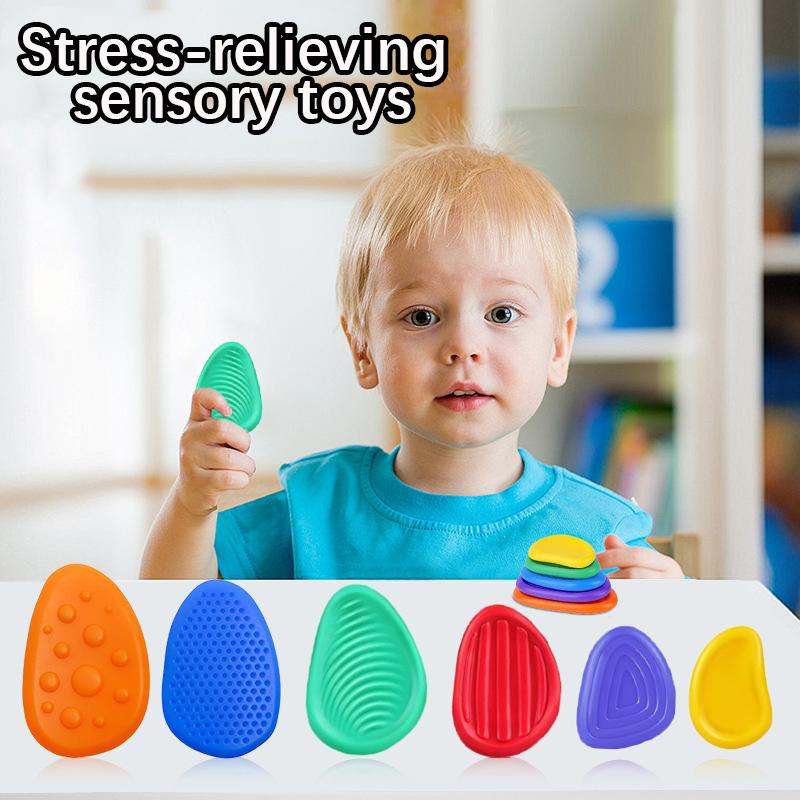 6Pcs Fidget Toys Sensory Stone Textured Silicone Worry Stone Social Emotional Feelings Toys For Special Needs Fidget Stress Toys