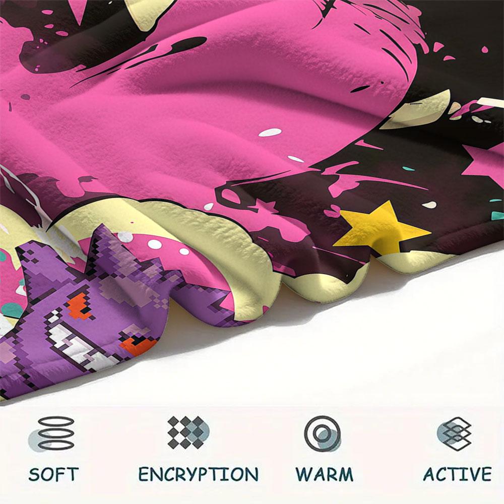 1Pc Gengar Print Flannel Blanket, High Quality Comfortable for All Seasons, Home Decor, Warmth and Comfort, Perfect for Christmas Gifts