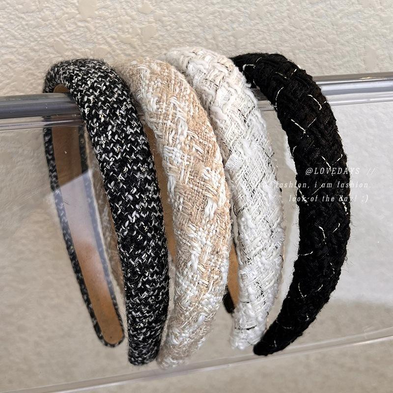 Retro New Lattice Tweed Headbands for Women Temperament Hair Bands Solid Sponge Hair Hoop Autumn Winter Fashion Hair Accessories