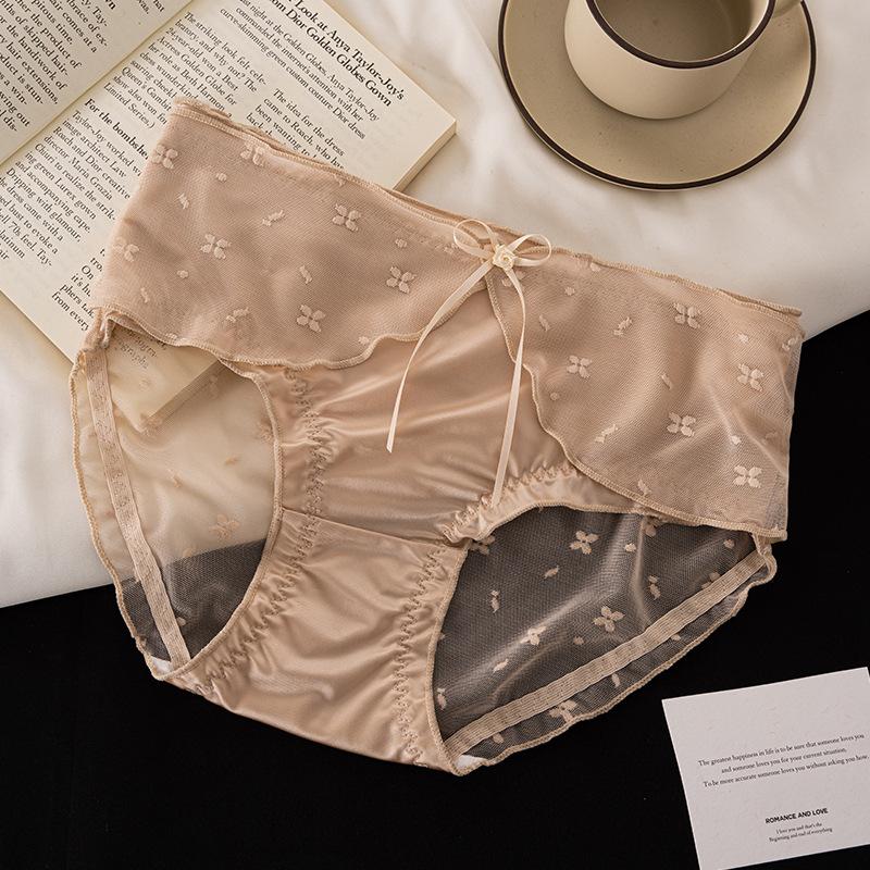 Ladies Spring and Autumn New Chinese Bow Sexy Lace Comfortable Cotton Crotch Panties
