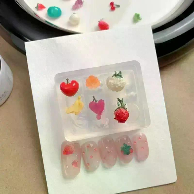 3D Fruit Silicone Nail Mold Sweet Flower Petals DIY Design Manicure Template Carving Nail Art Stencil Soft Stamping Mold Tools