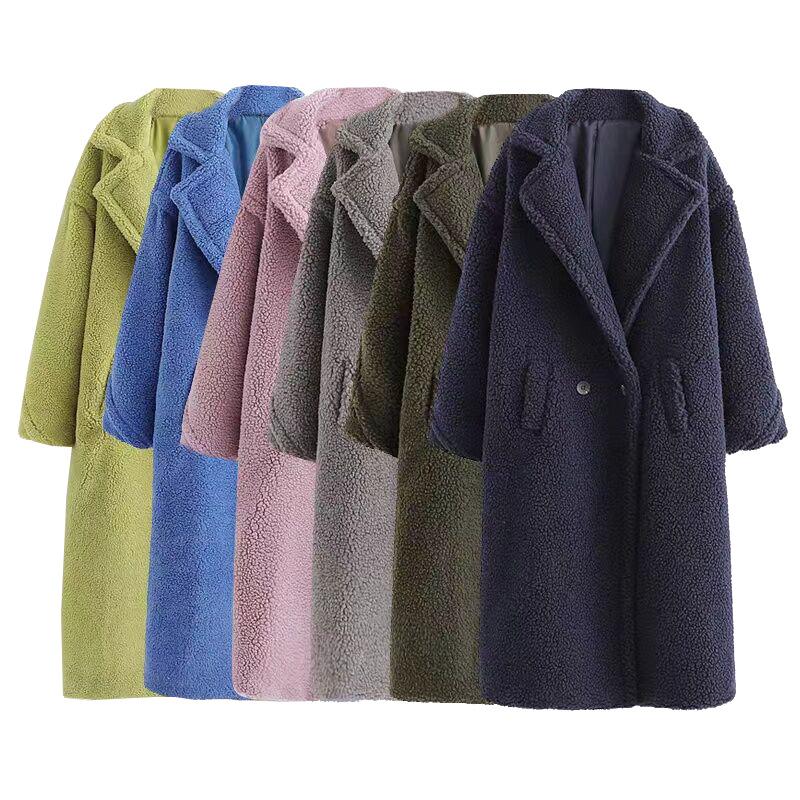 Dámský podzimní a zimní jednobarevný jednoduchý dlouhý kabát volného střihu, zateplený, temperamentní teplý trenčkot