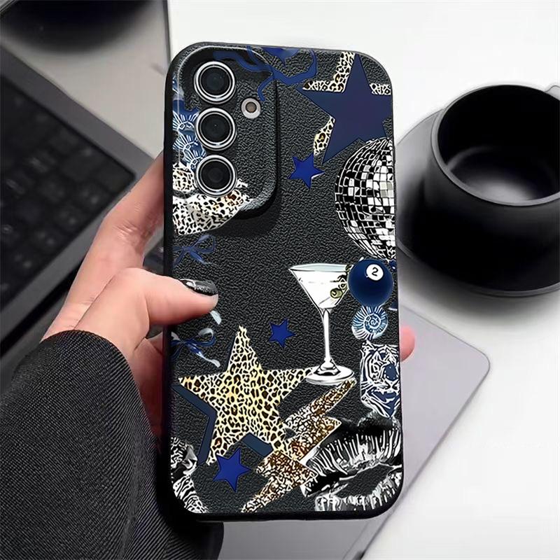 Leopard Star Disco Ball Pattern Case For Samsung Galaxy A57 A56 A55 A54 5G A37 A36 A35 A34 A17 A16 A15 A14 Leather Texture Silicone Cover