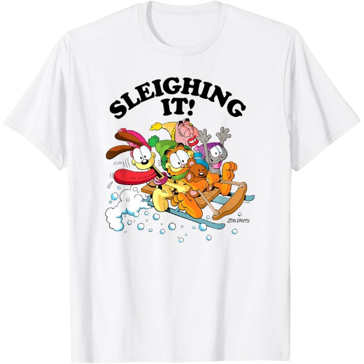

Garfield Sleighing It! Holiday Cartoon Cat T-Shirt XXXXXL білий