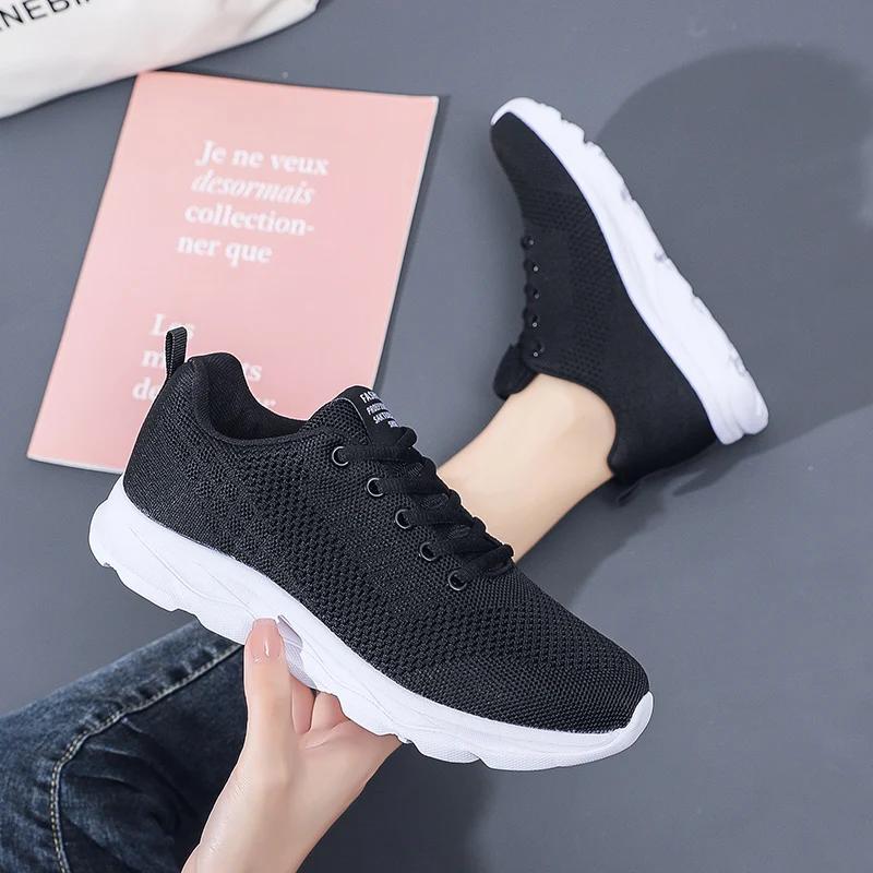 Sommer Mode Damen Laufschuhe Leicht Atmungsaktiv Mesh Walking Flache Schuhe Tenis Feminino Schwarz Sport Damen Schuhe