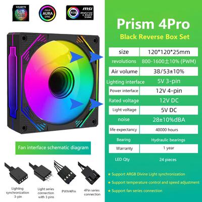 Ventiladores silenciosos ARGB de 12 cm para carcasa de ordenador, torre de PC, enfriador de aire silencioso PWM de 4 pines, alta velocidad, 1600 PWM, CC 12 V, sistema de refrigeración con efecto espejo